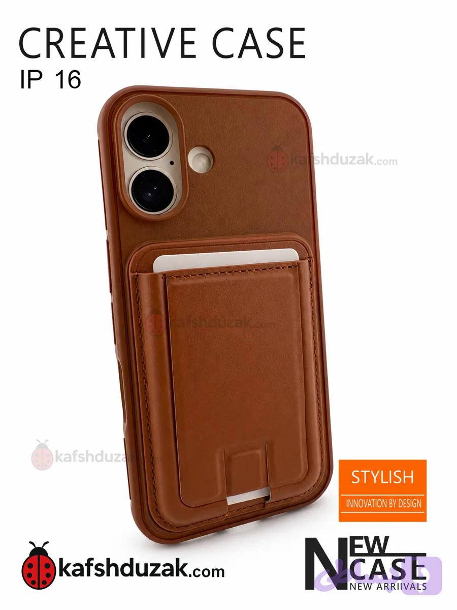 قاب چرمی مگنتی Creative Case سامسونگ آیفون 16 نرمال با جاکارتی و پایه نگهدارنده
