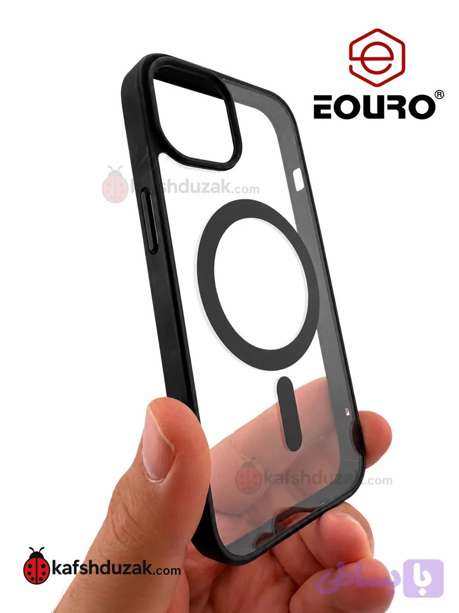 قاب اورجینال EOURO مناسب آیفون ۱۳، شفاف با قابلیت مگ‌سیف و فریم رنگی