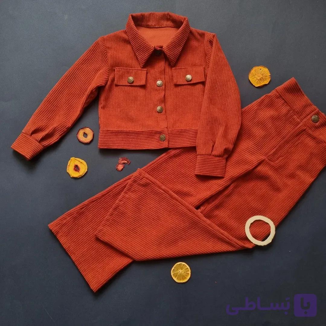 ست  شیک با کت کراپ  و شلوار دم‌پا بچگانه با جنس مخمل کبریتی