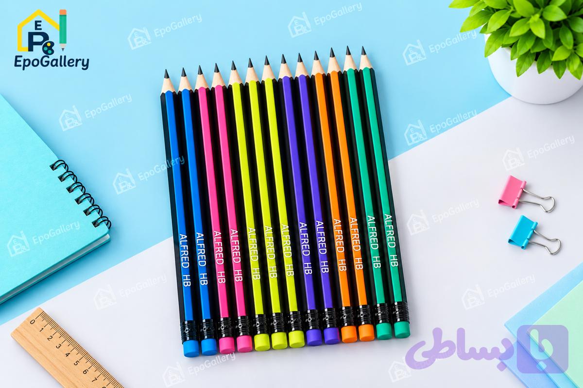 مداد چوبی HP پاکن دار آلفرد - طرح بدنه دو رنگ