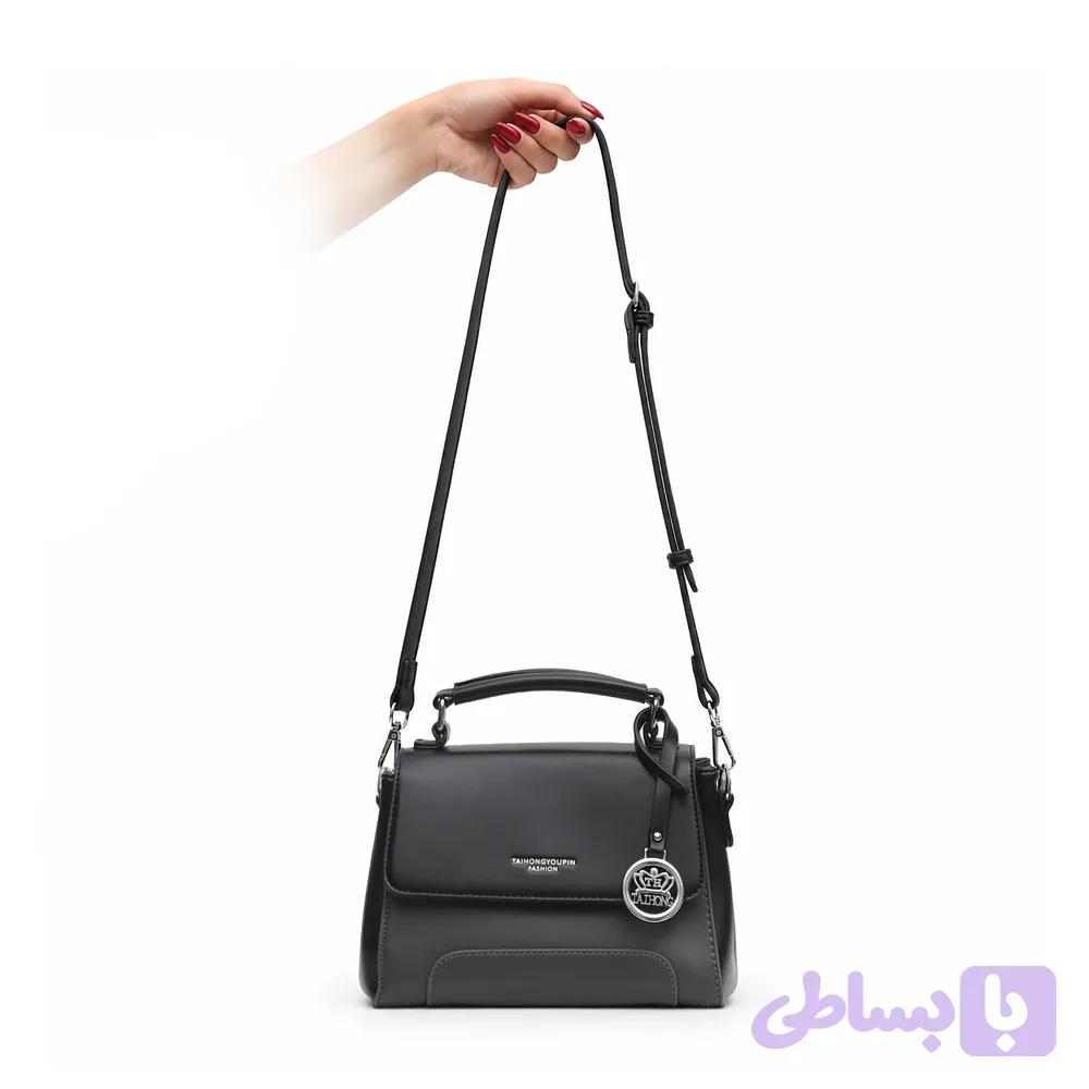 کیف دستی چرمی زنانه برند فشیون رنگ مشکی ـ طوسی مدل ۵۷۶ — تصویر 1