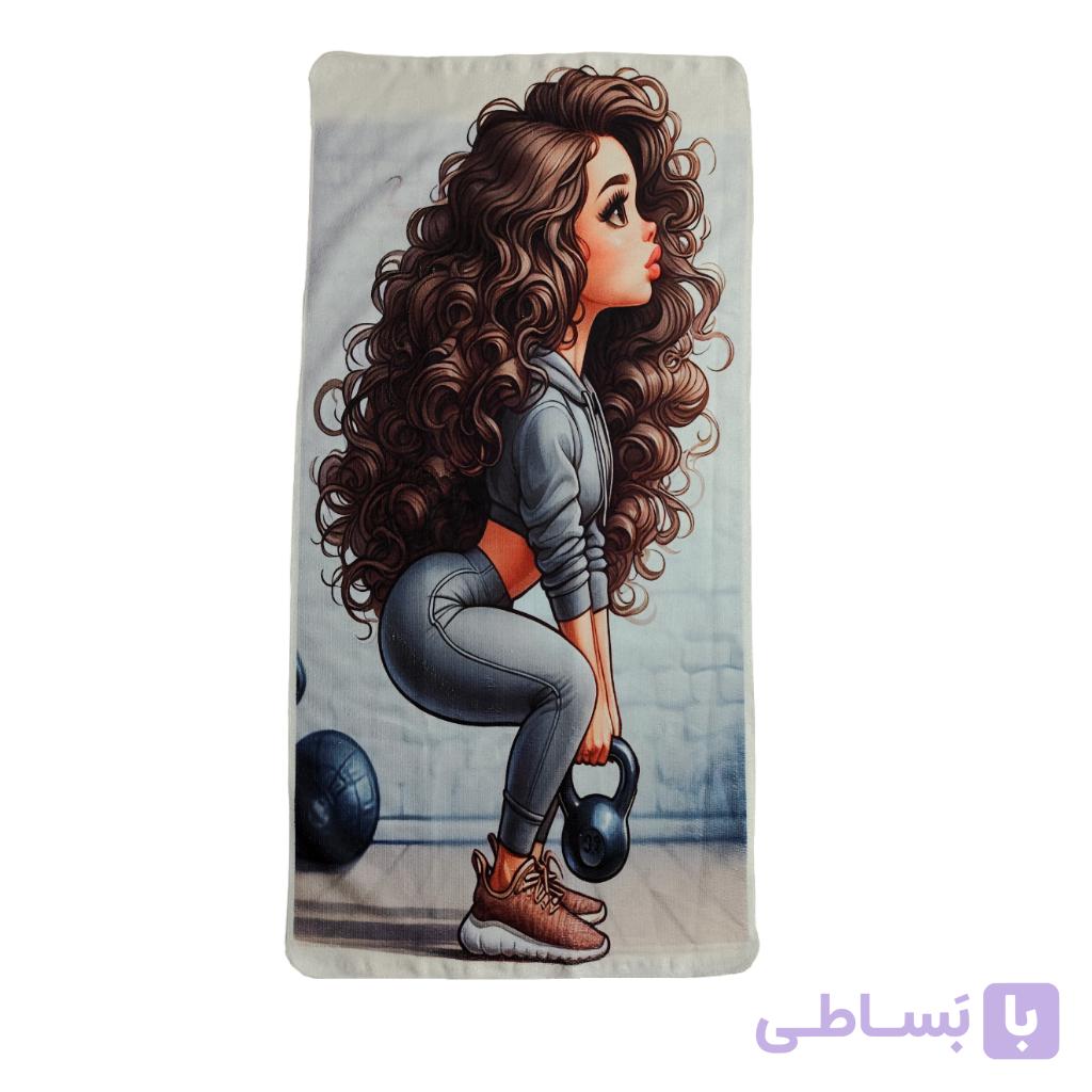 حوله باشگاهی طرح دختر فیتنس مو فرفری 100 در 50 (کد 137)