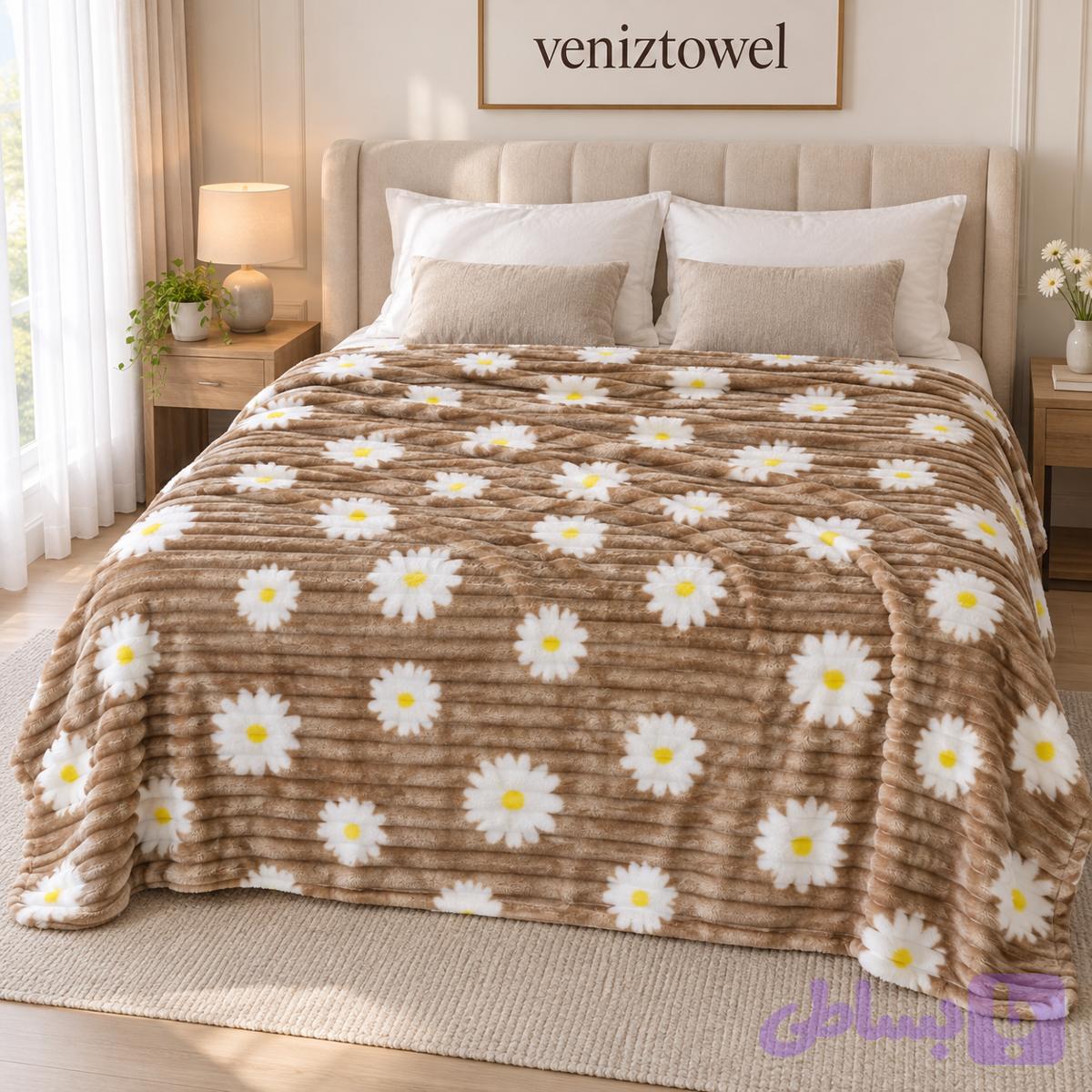 پتو مسافرتی دونفره گل بابونه کرکره‌ای 200×220 — تصویر 1