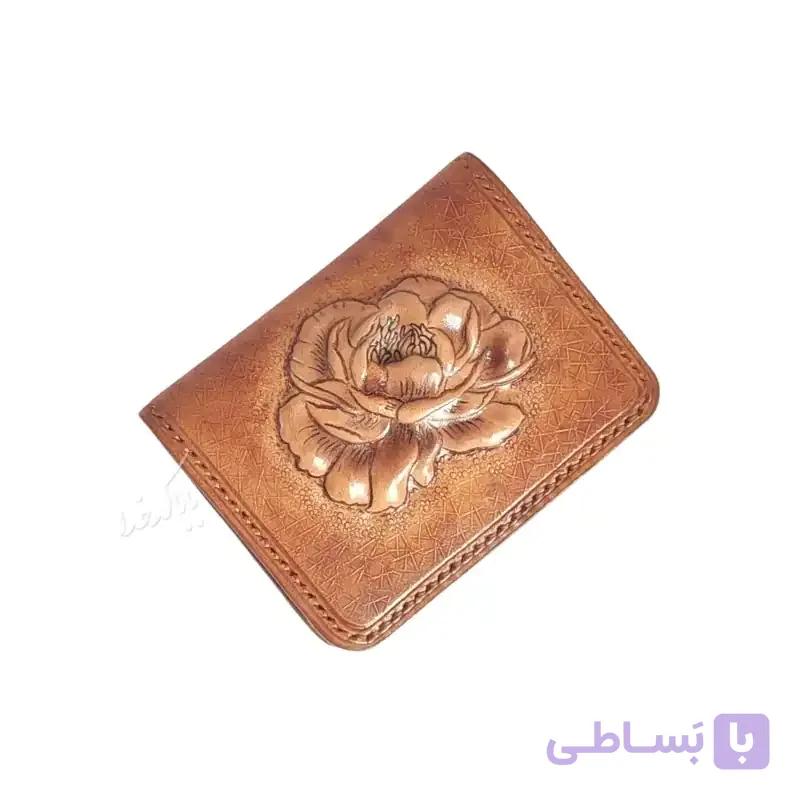 کیف کارت چرم طرح رز برجسته — تصویر 1