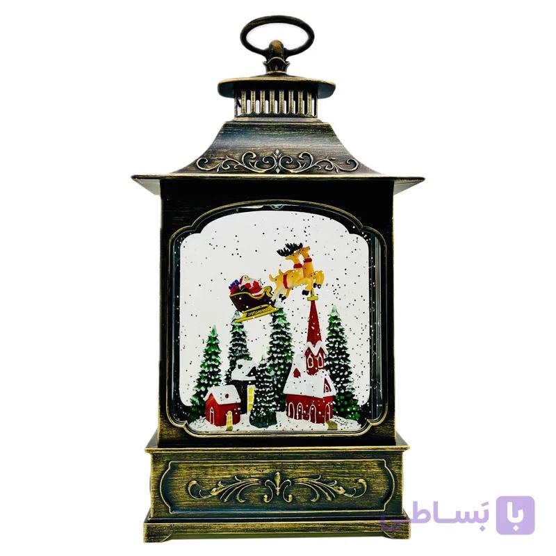 گوی موزیکال مدل پمپی لایت باکس آکواریومی طرح فانوس سورتمه بابانوئل و کریسمس کد P4203