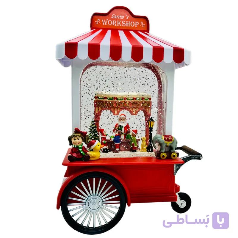 گوی موزیکال مدل پمپی لایت باکس آکواریومی طرح چرخ دستی بابانوئل و کریسمس کد P4214
