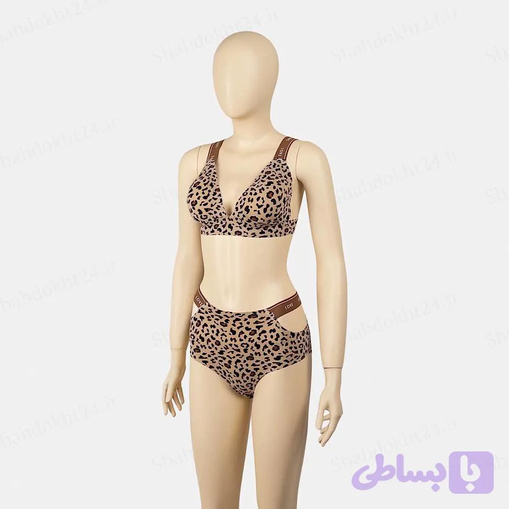 ست شورت و سوتین اسفنجی پلنگی کاپ B بدون فنر کد235