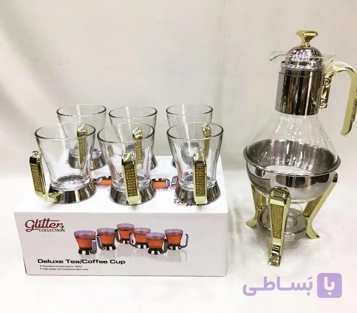 ست قوری وارمردار و فنجان پیرکس ضخیم برند نجیب رنگ ثابت درجه ۱