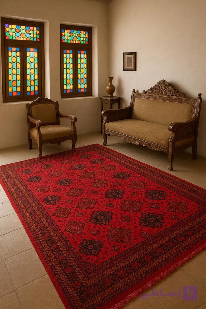 فرش گبه زمینه لاکی قجری سنتی کد طرح 4105