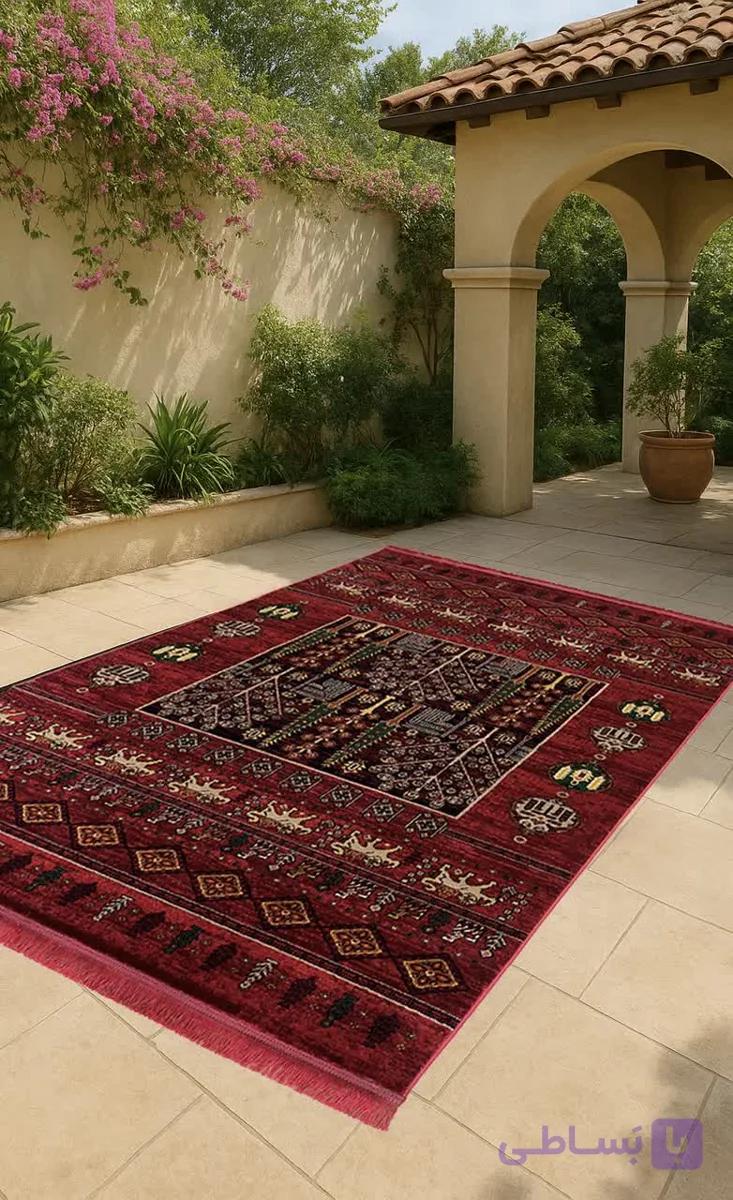 فرش ماشینی کاشان طرح سنتی زمینه زرشکی کد طرح 4111