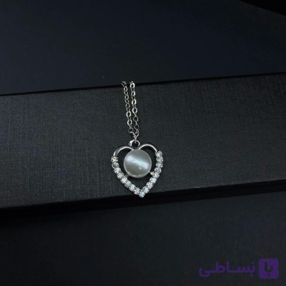 پلاک قلب مرواریدی نقره ای