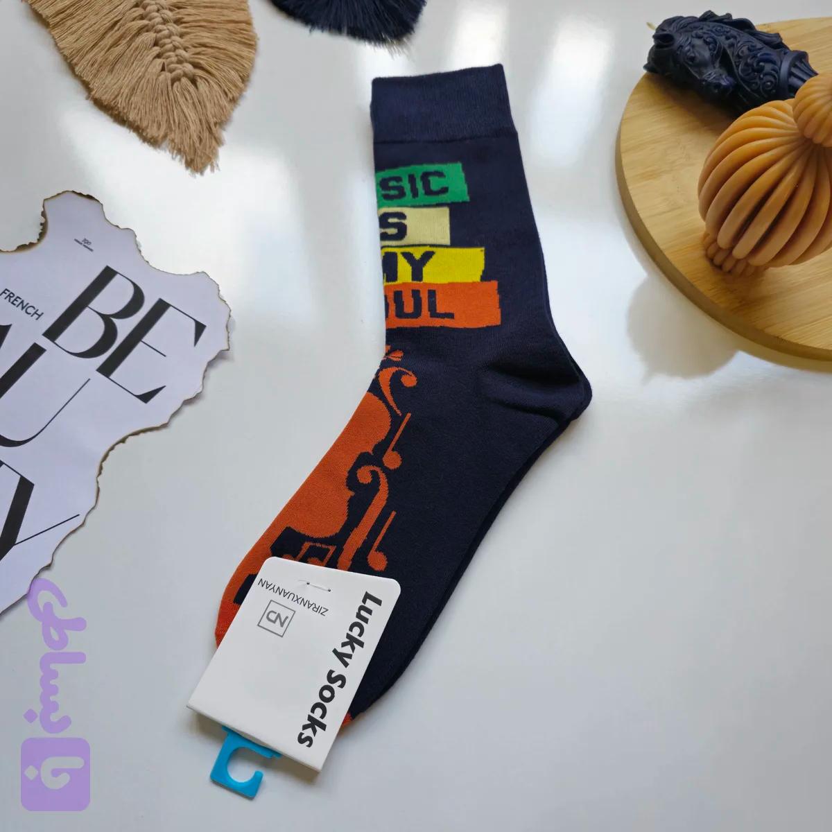 جوراب ساق بلند فانتزی lucky socks طرح حروف انگلیسی