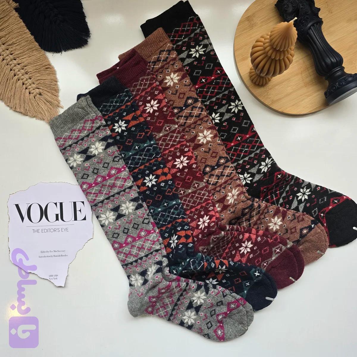 جوراب زنانه وینتیج پشمی زیر زانو Coco & hama