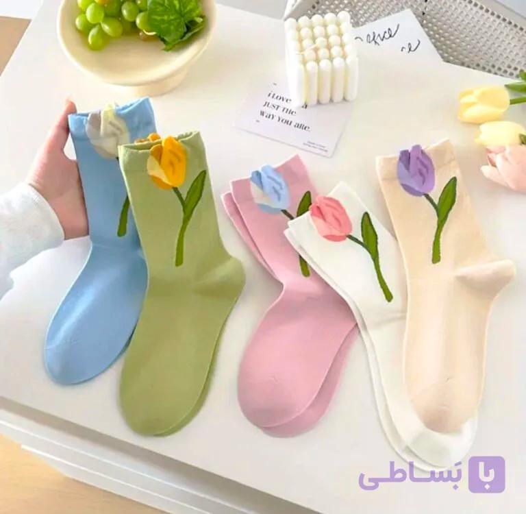 جوراب ساقدار زنانه گل لاله دار