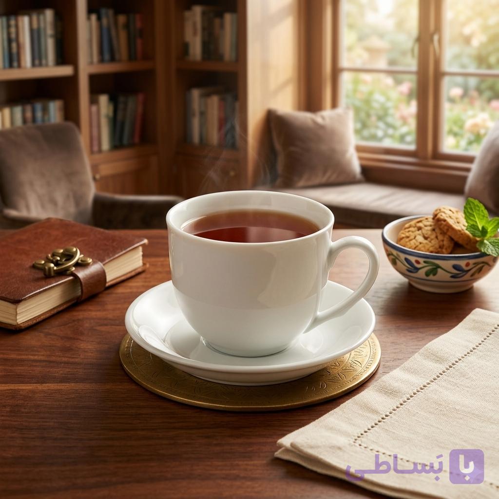 فنجان و نعلبکی چینی سفید ساده
