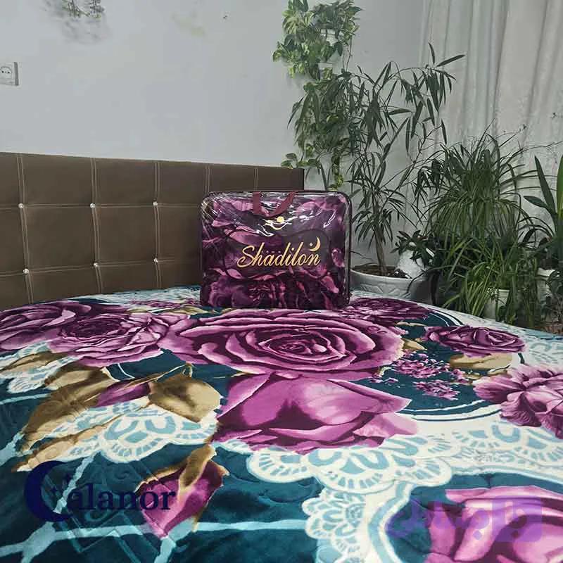 پتو دونفره طرح گل بنفش — تصویر 1
