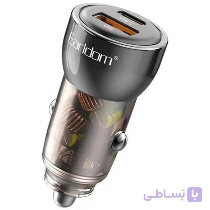 شارژر فندکی 30w فست دو پورت Earldom مدل ES-CC31 به همراه کابل تایپ سی — تصویر 1