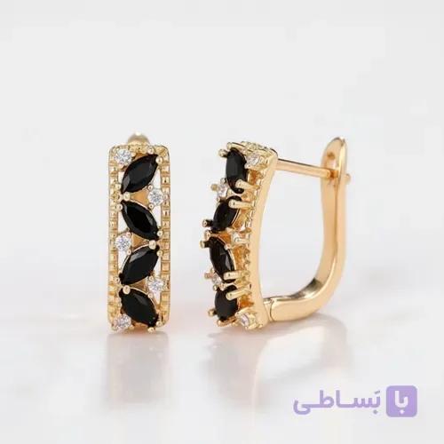 گوشواره طلایی با نگین عقیق سیاه