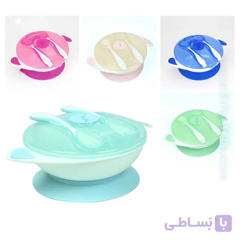 ظرف غذا پایه چسبان همراه قاشق  و چنگال MumLove — تصویر 1