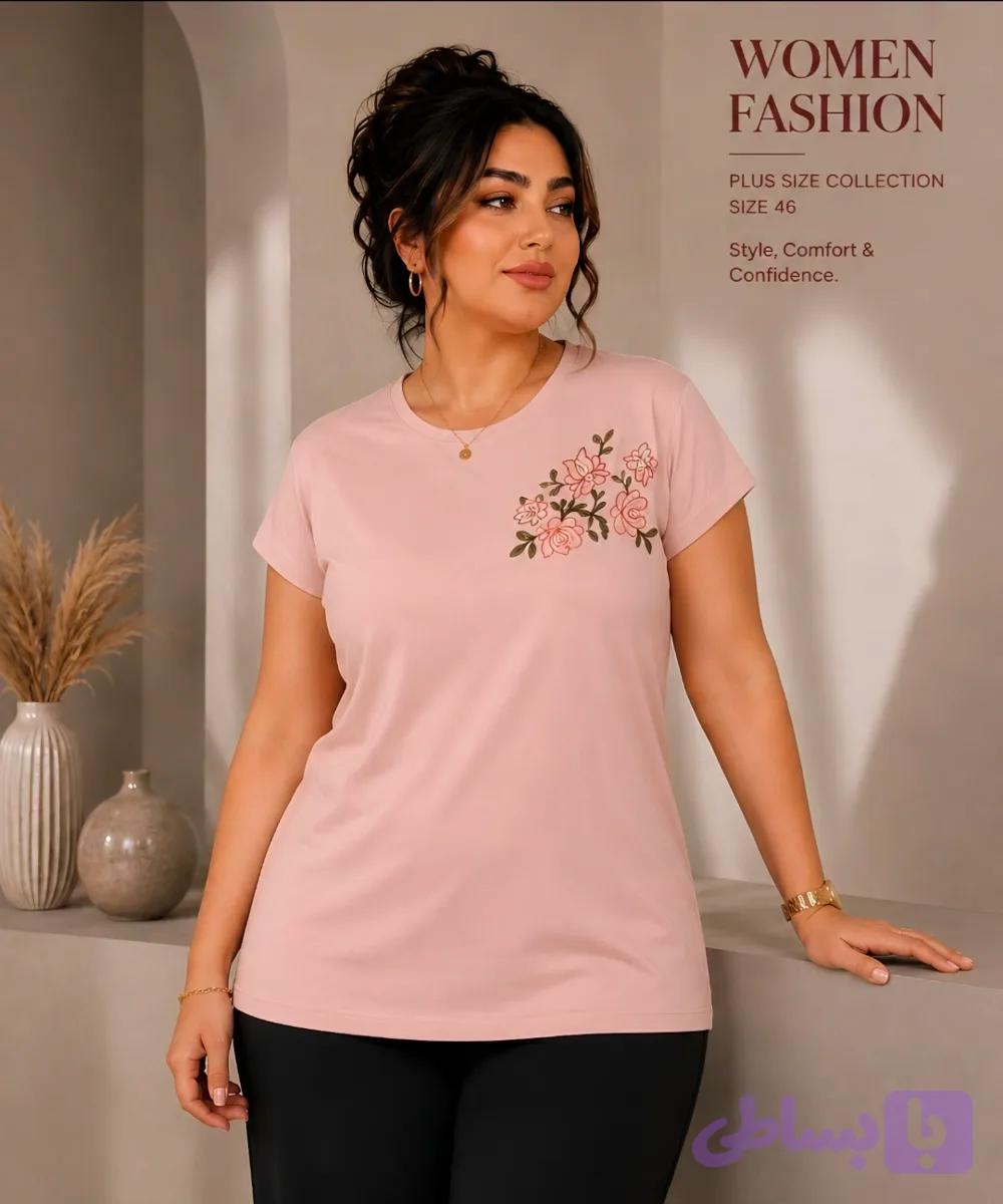 تیشرت زنانه آستین افتاده گلدوزی از سایز 38 تا 44