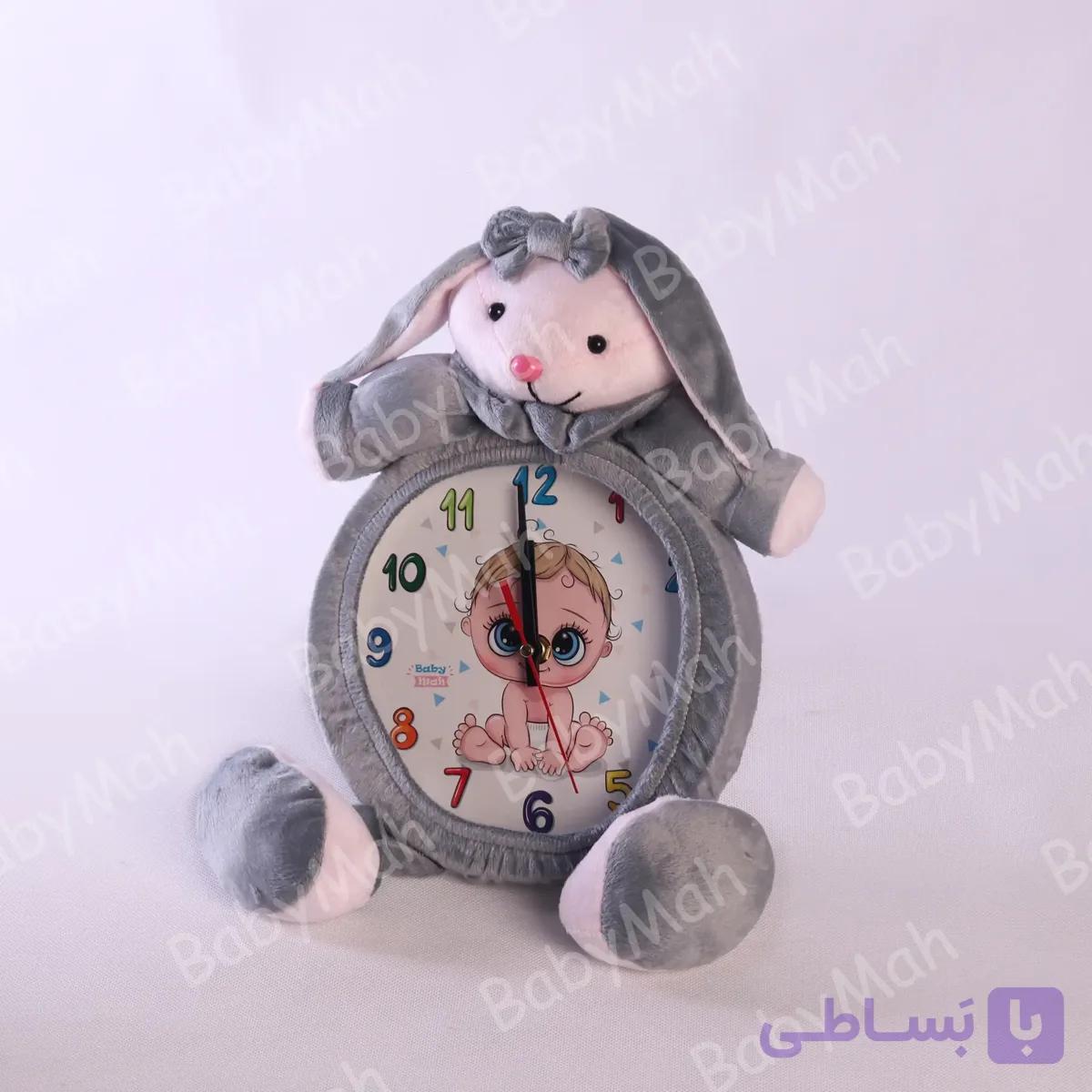ساعت رومیزی اتاق کودک خرگوش رنگ طوسی
