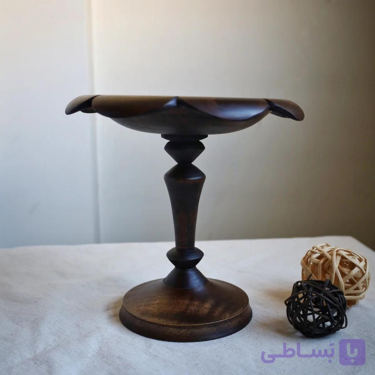 شیرینی خوری چوبی پایه دار دست ساز چوب گردو