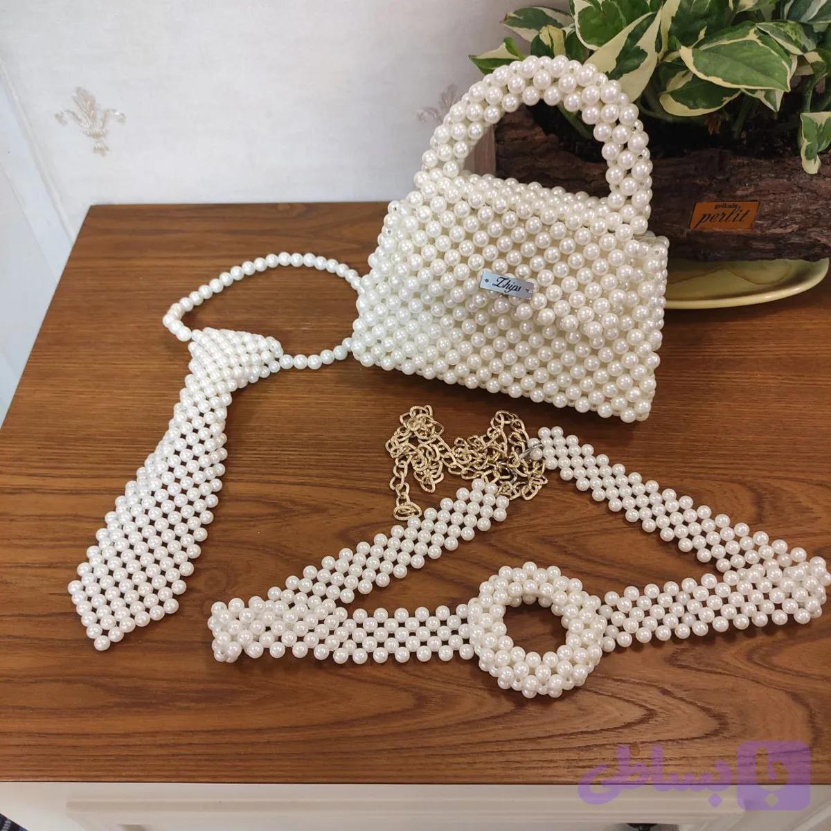 کیف مرواریدبافی ژیپس حجیم دسته کوتاه