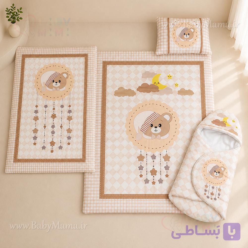 سرویس خواب ۴ تیکه مخمل نوزادی مدل خرس و ماه