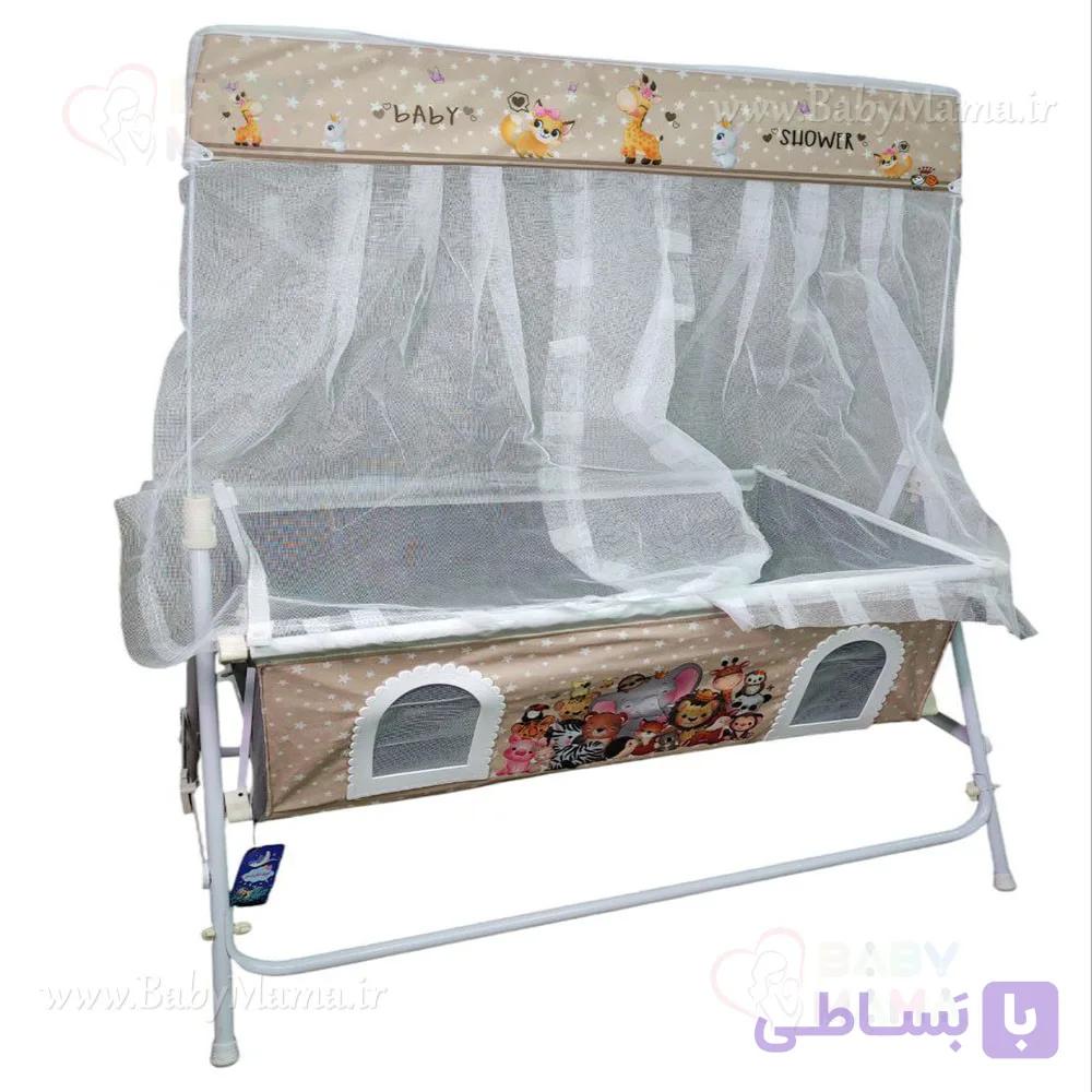 گهواره نوزاد شادی مدل باغ وحش طوسی