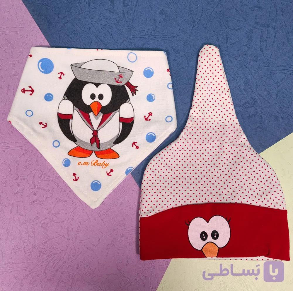ست کلاه و دستمال گردن em baby چاپی پنگوئن — تصویر 1