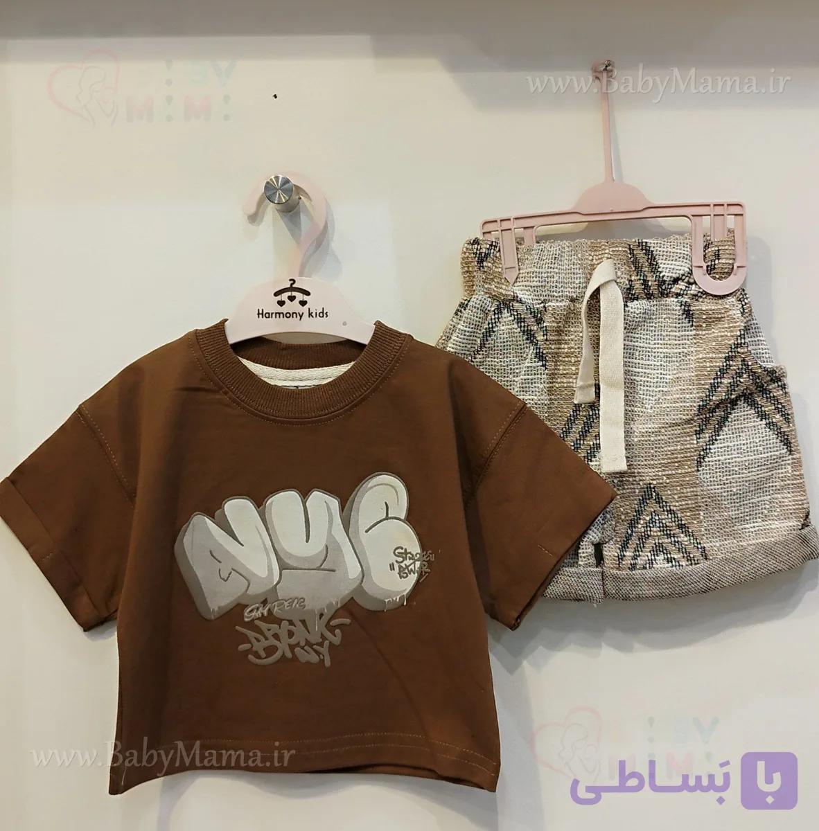 تیشرت و شلوارک بوکله چاپی لاتین — تصویر 1