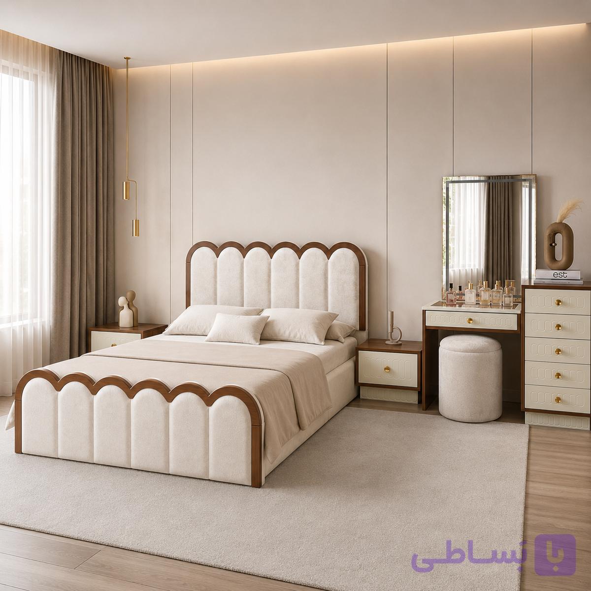 سرویس خواب دونفره مدل ماریا کرم گردویی