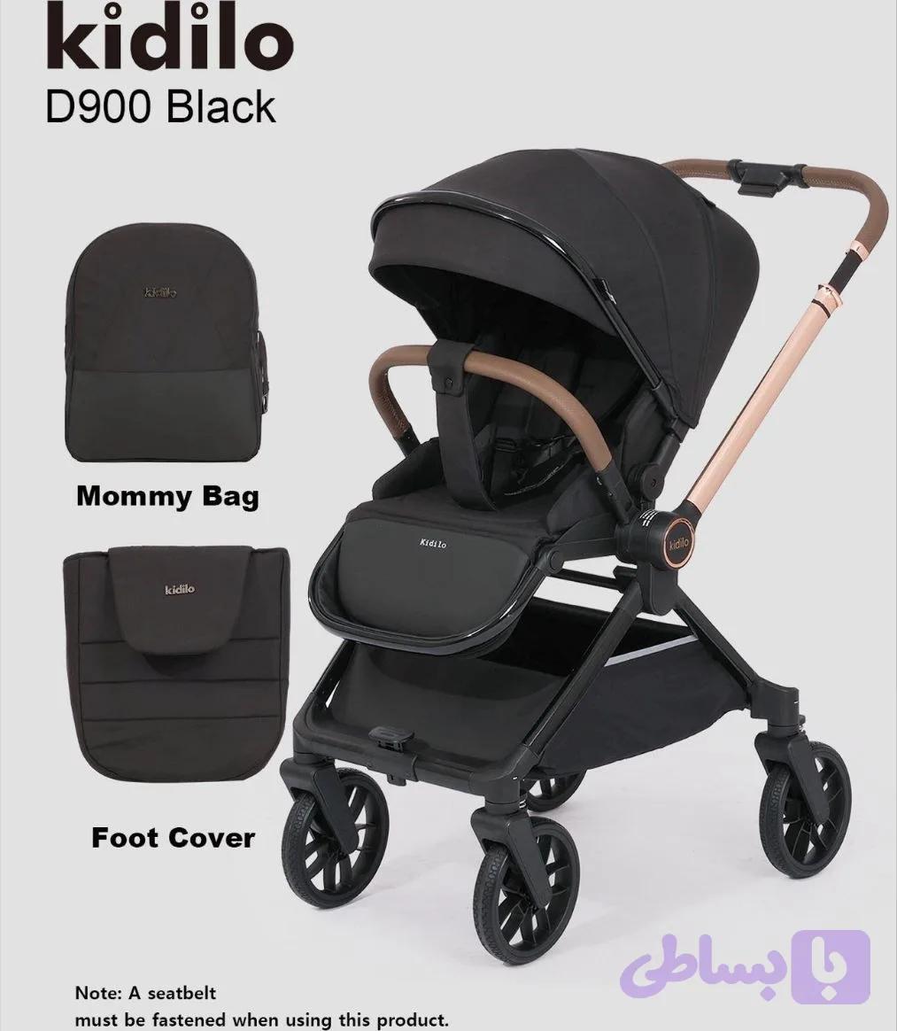 کالسکه کیدیلو مدل D900 چرخشی دسته دوطرفه ۴ چرخ۳۶۰-رنگ مشکی