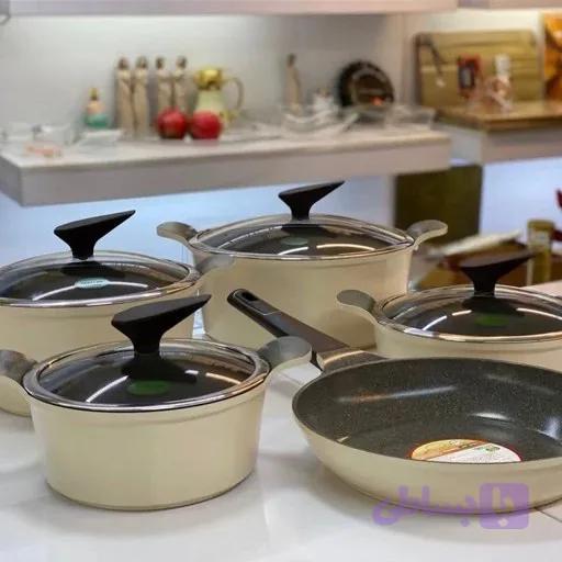 سرویس پخت و پز 9 پارچه نيوفلیم مدل عاج گرانیت کره ای