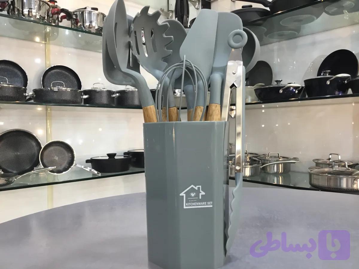 خريد قسطی سرویس کفگیر ملاقه سیلیکونی طوسی ۱۱پارچه KITCHENWARE SET