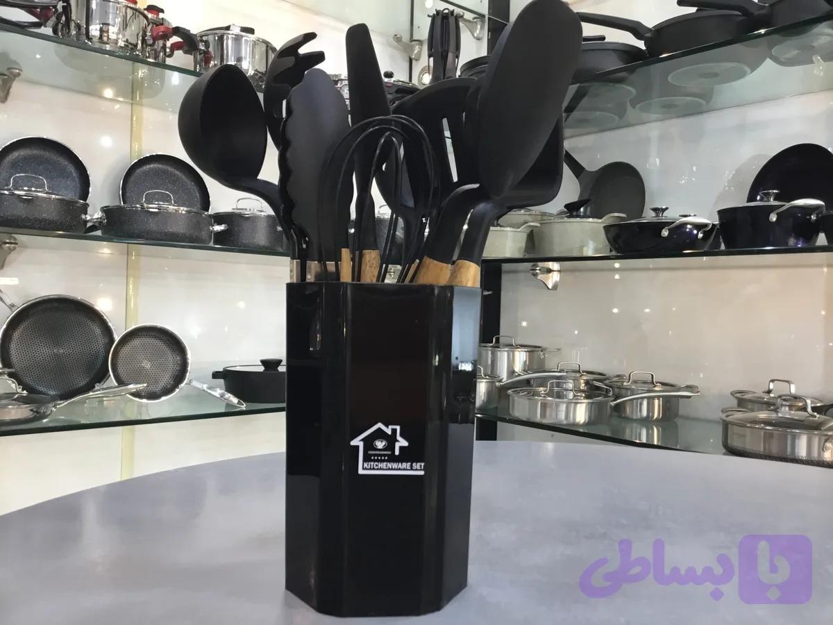 خريد قسطی سرویس کفگیر ملاقه سیلیکونی مشکی ۱۱ پارچه KITCHENWARE SET