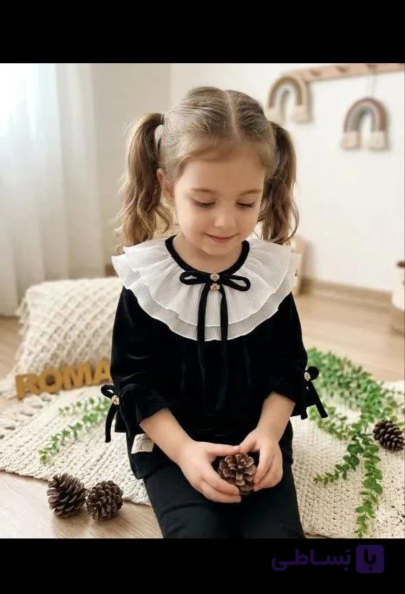 شومیز مشکی دخترانه نخ پنبه سایز ۳۵ الی ۶۵(قواره آزاد)