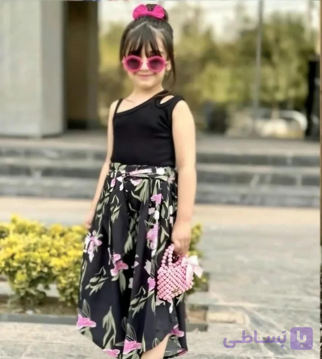 کراپ و شلوار ساحلی دخترانه مشکی و صورتی ۲تا ۱۰ سال