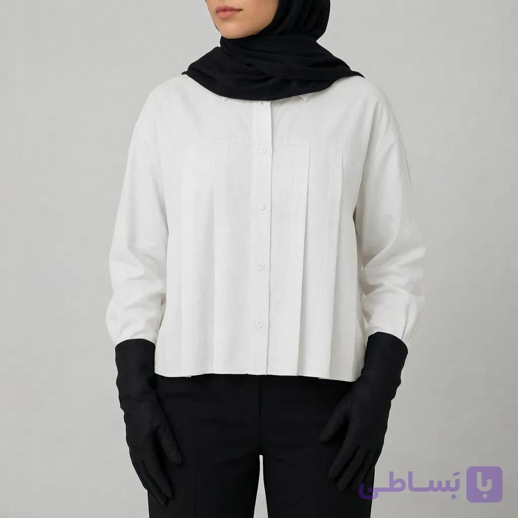 شومیز زنانه لینن مدل عروسکی سفید