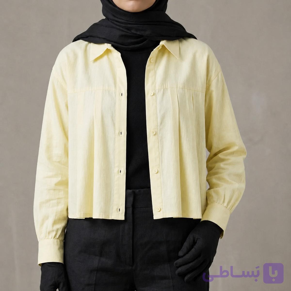 شومیز کراپ زنانه لینن مدل عروسکی زردکره ای