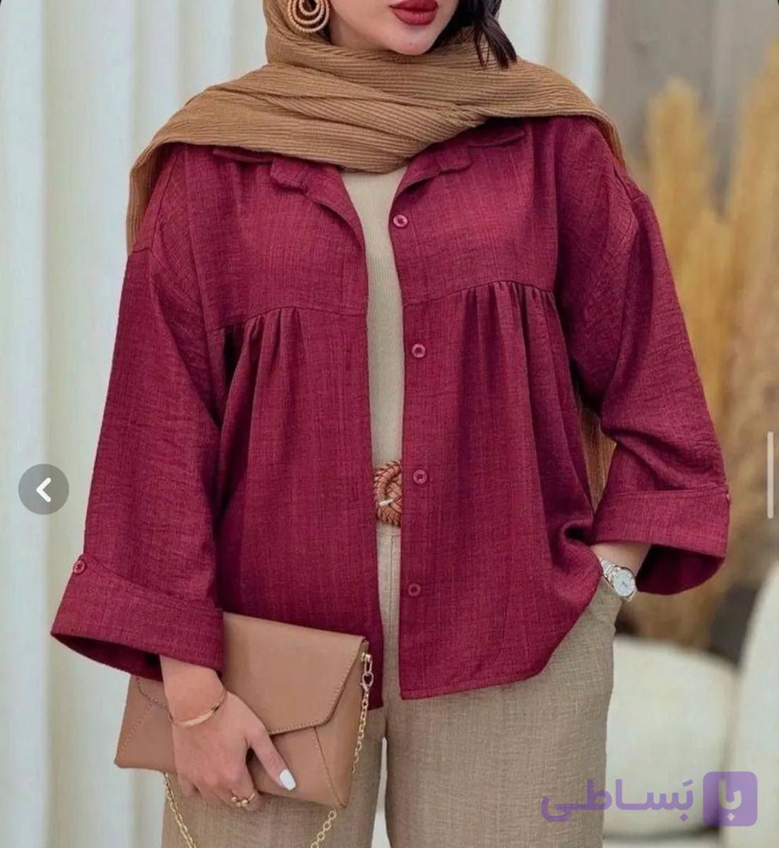 شومیز کراپ زنانه لینن مدل عروسکی سبز ارتشی