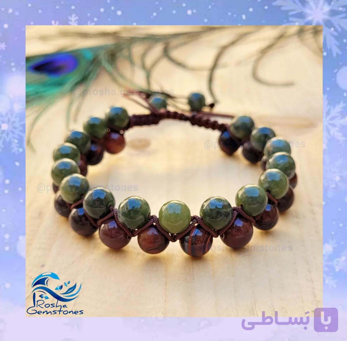 دستبند مردانه یشم و چشم شاهین