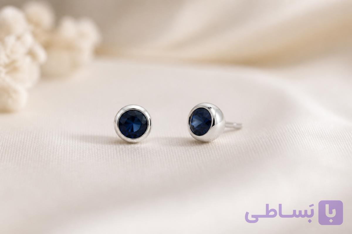 گوشواره میخی نگین آبی تیره