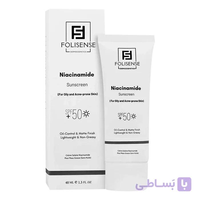 فلوئید ضد آفتاب بی‌رنگ حاوی نیاسینامید فولی سنس SPF 50 مدل مناسب برای پوست چرب، مختلط، آکنه‌دار حجم 40 میلی‌لیتر — تصویر 1