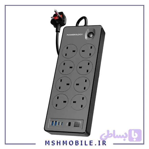 چند راهی برق هوشمند تایمر دار پاورولوژی Powerology 8AC 2990W Power Strip PD 20W PWCUQC047 — تصویر 1