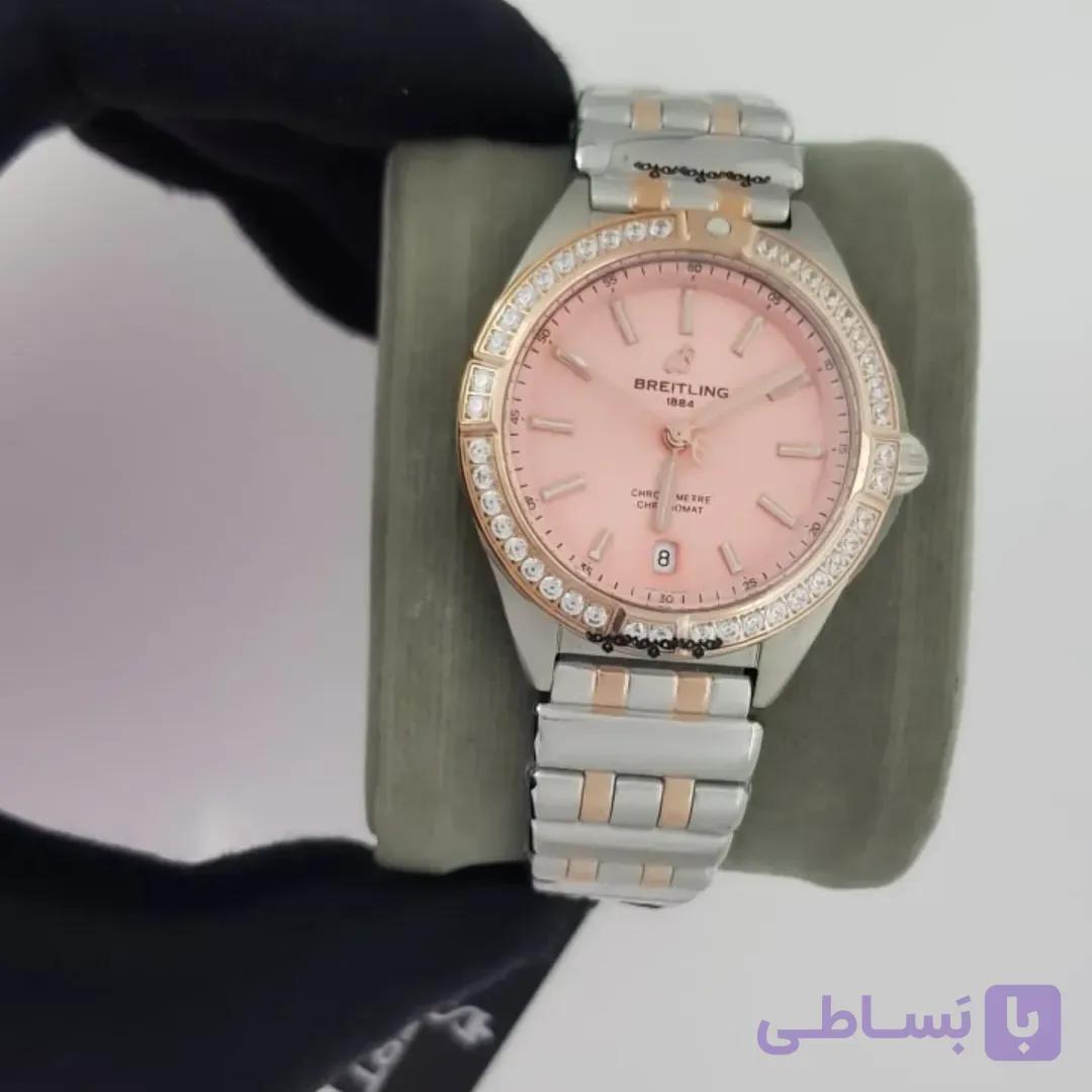 ساعت برند برایتلینگ زنانه بند استیل دور قاب نگین دار کد: 2293