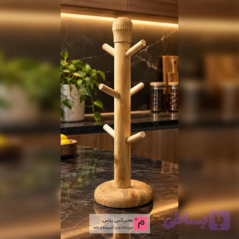 استند نگهدارنده لیوان و فنجان چوبی 6 عددی — تصویر 1