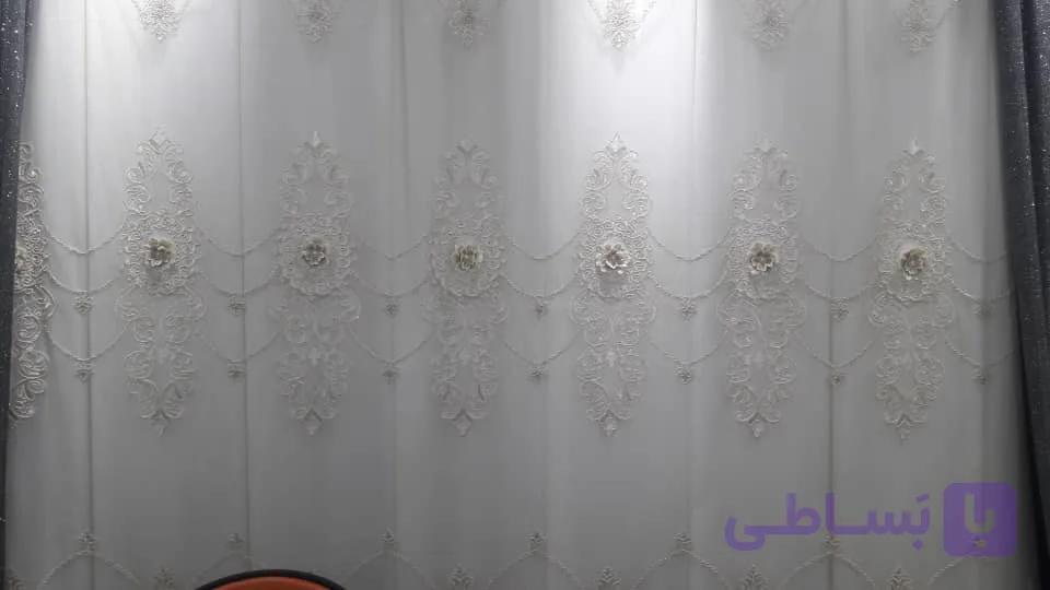 پرده تور پذیرایی قابی فلت گلبرجسته کد 1007 — تصویر 1