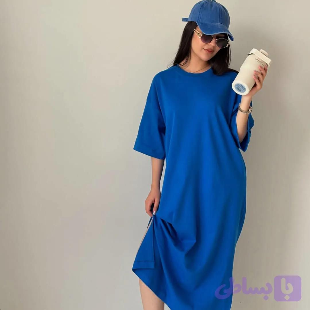 تیشرت پیراهنی آبی کاربنی هیمه استایلیش