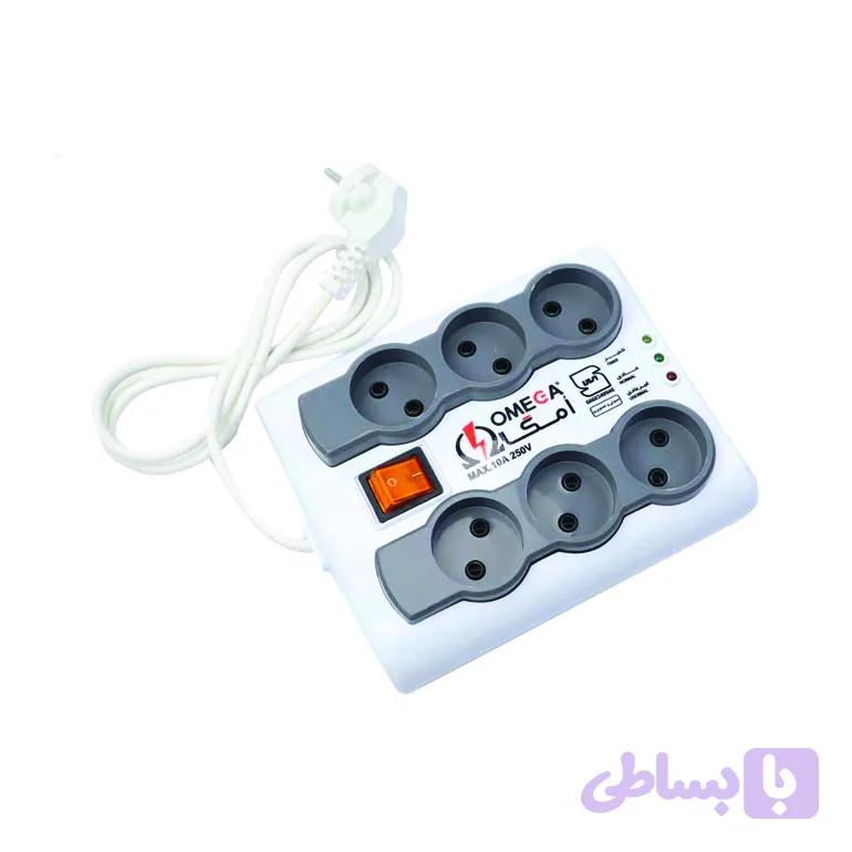 محافظ برق صوتی تصویری 6 خانه امگا P6000 با کابل 5 متری
